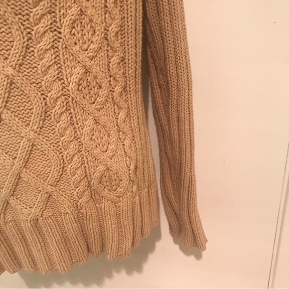 WOMEN’s GAP V NECK CABLE KNIT PULLOVER SWEATER CAMEL BROWN COLLAR  M - Picture 6 of 10